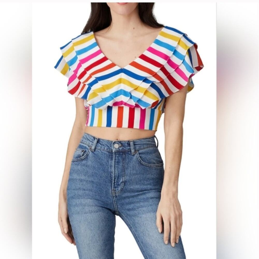 Color Me Courtney Holly Striped Ruffle Crop Top Size 2